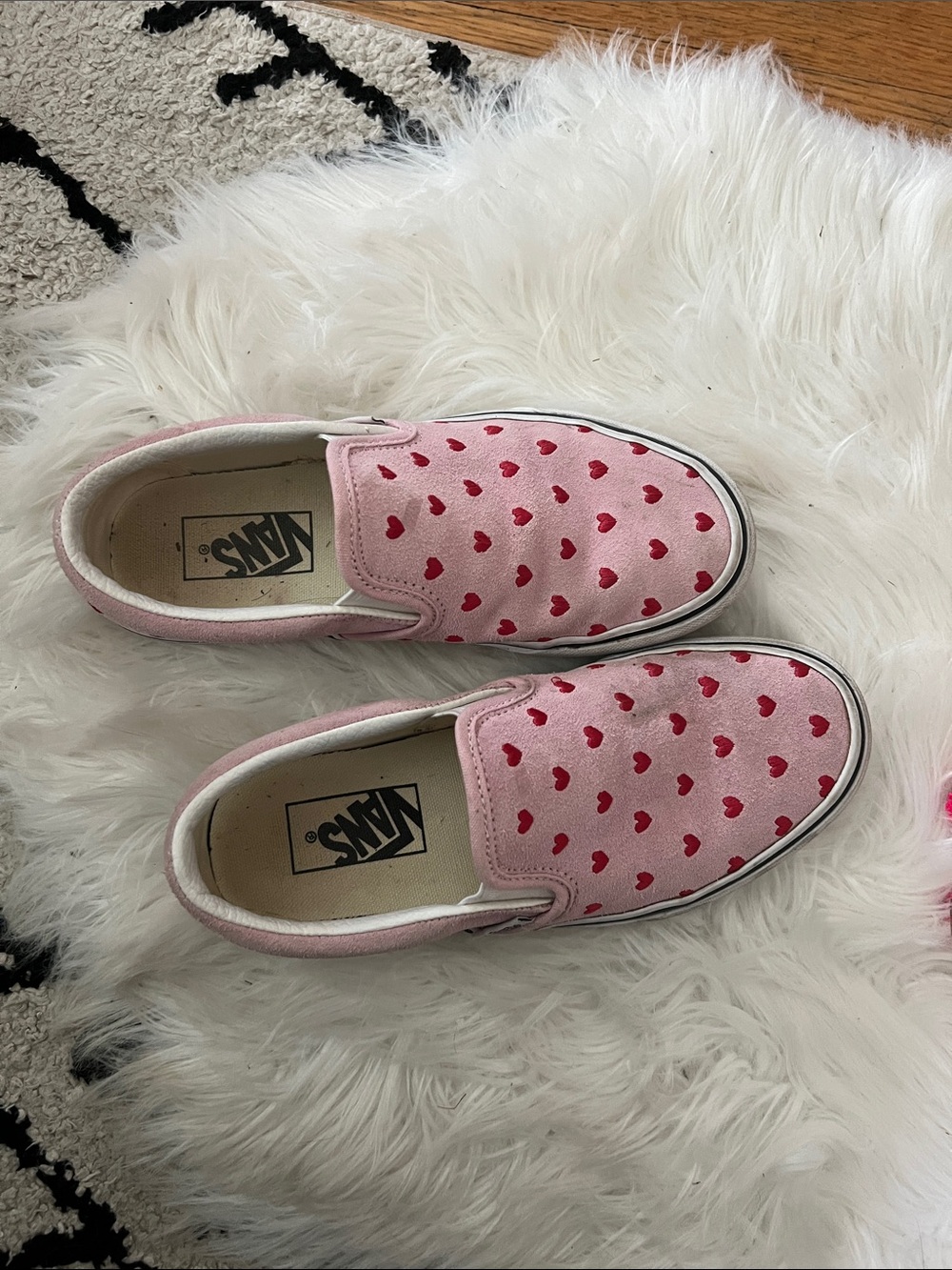 Vans Pink Slip-On Sneakers with Red Heart Print